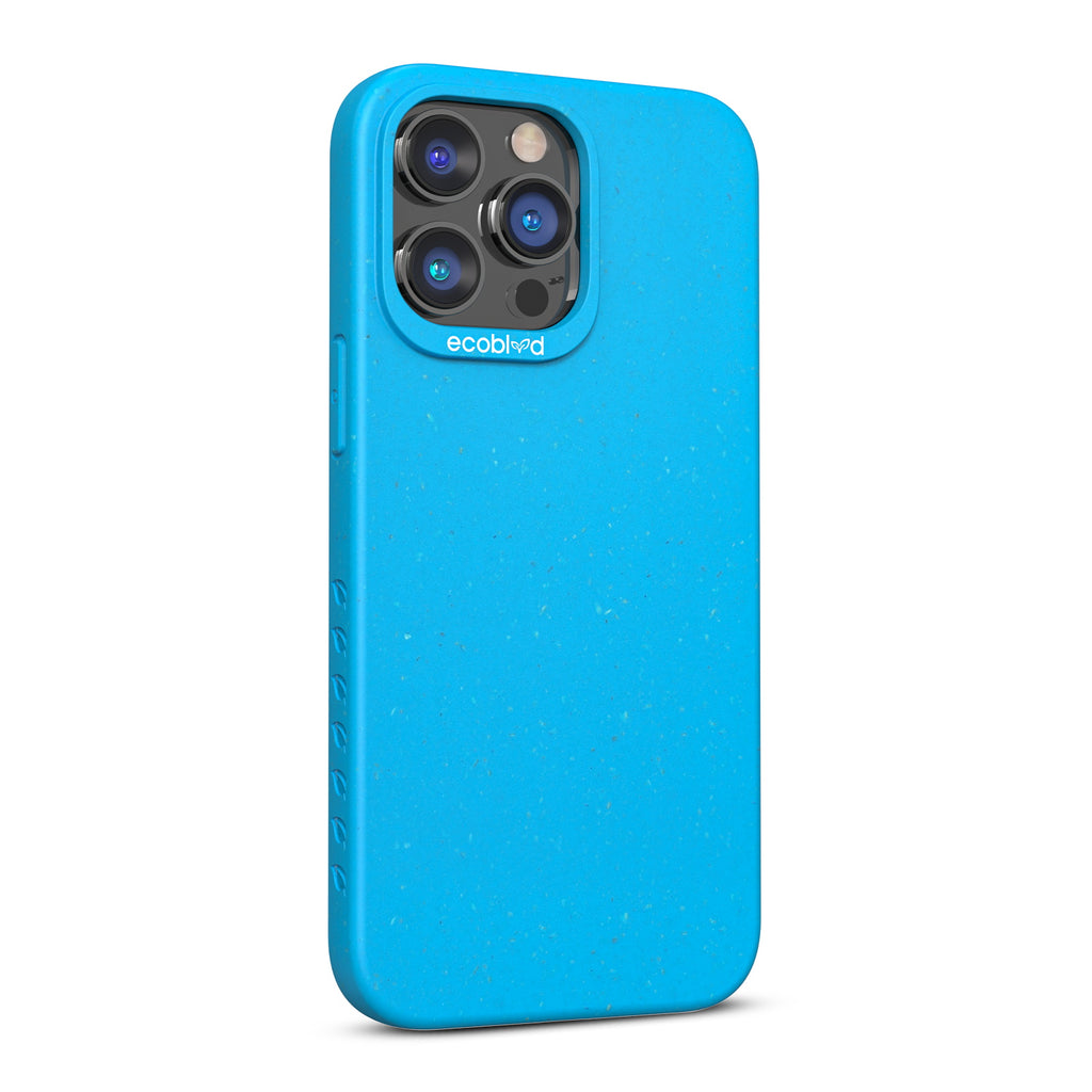 Right-Side View Of Blue Eco-Friendly iPhone 14 Pro Case - Compostable Sequoia Collection