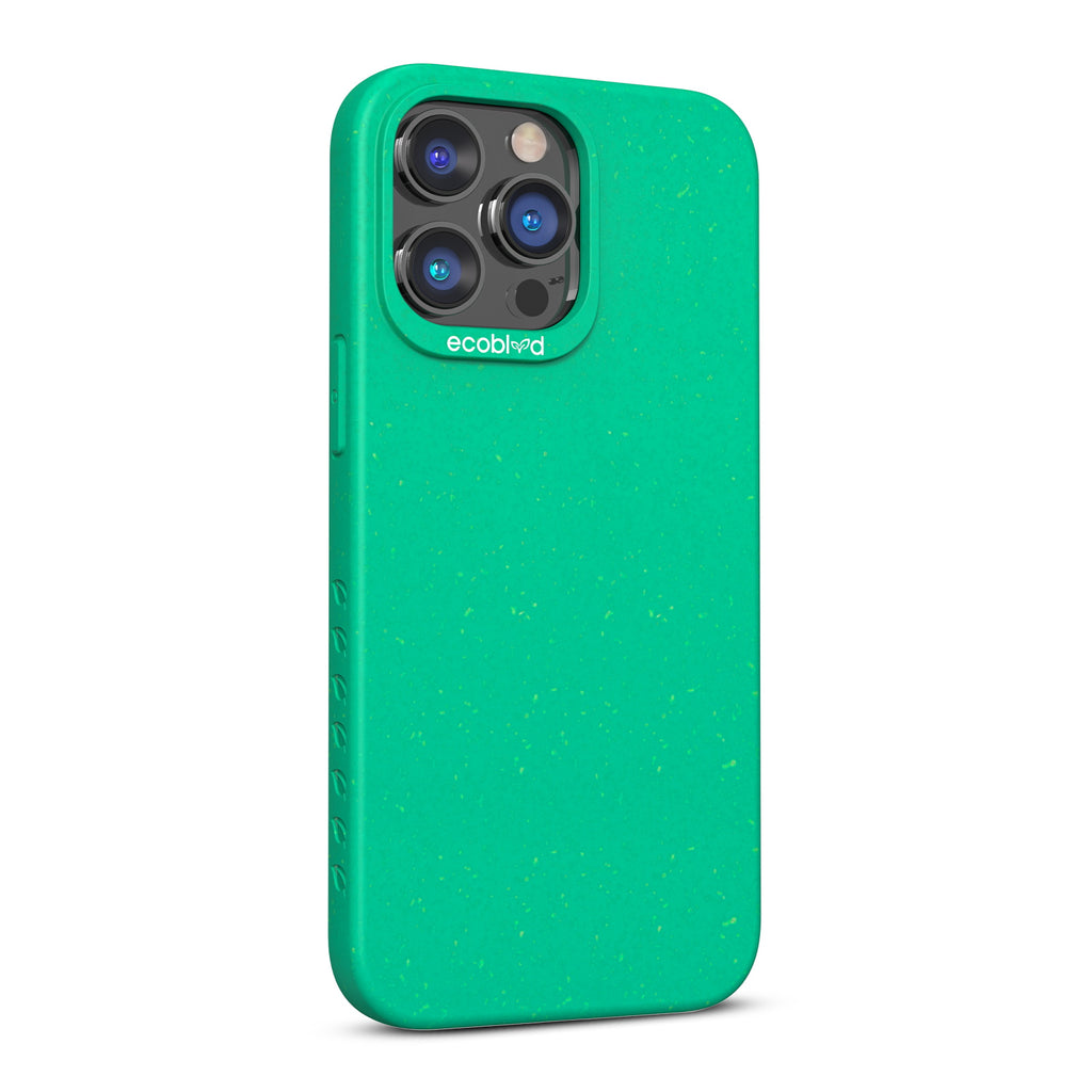 Left-Side View Of Green Eco-Friendly iPhone 14 Pro Case - Compostable Sequoia Collection