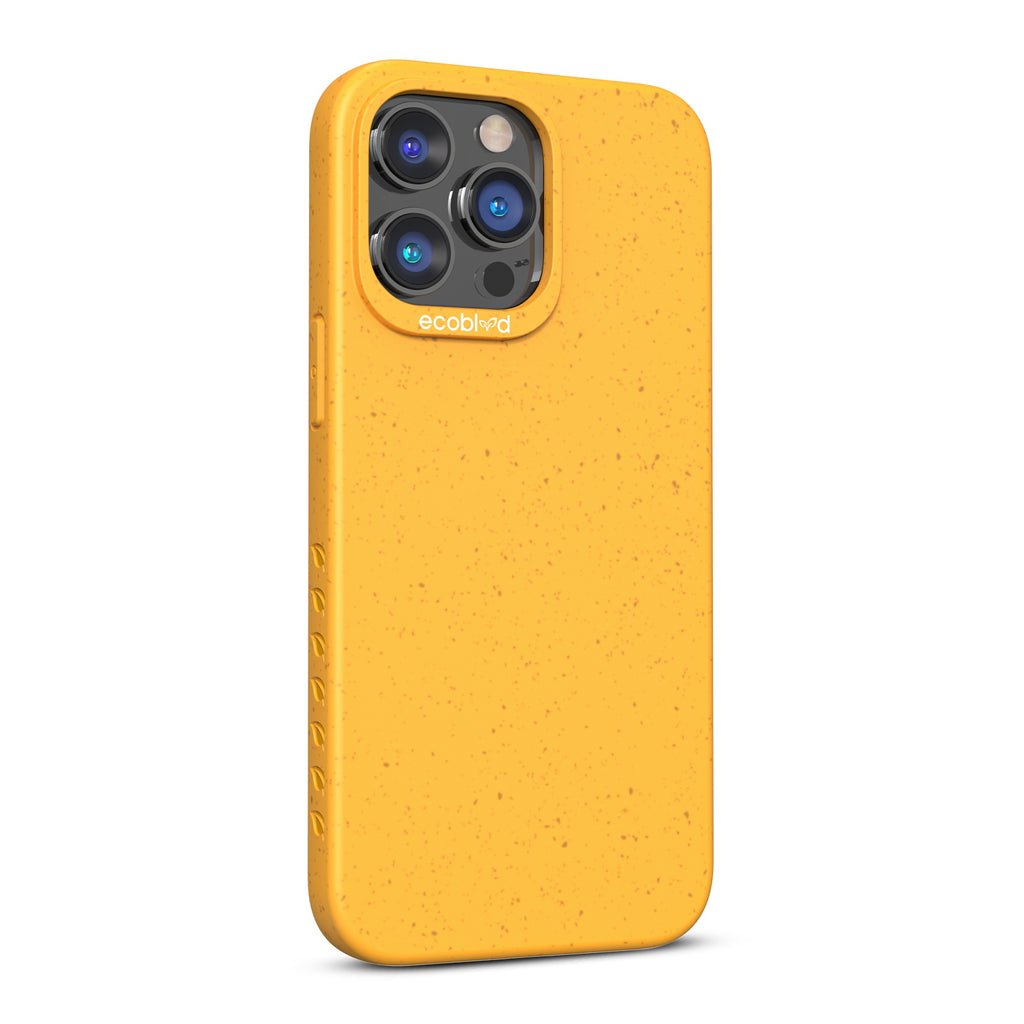 Left-Side View Of Yellow Eco-Friendly iPhone 14 Pro Case - Compostable Sequoia Collection