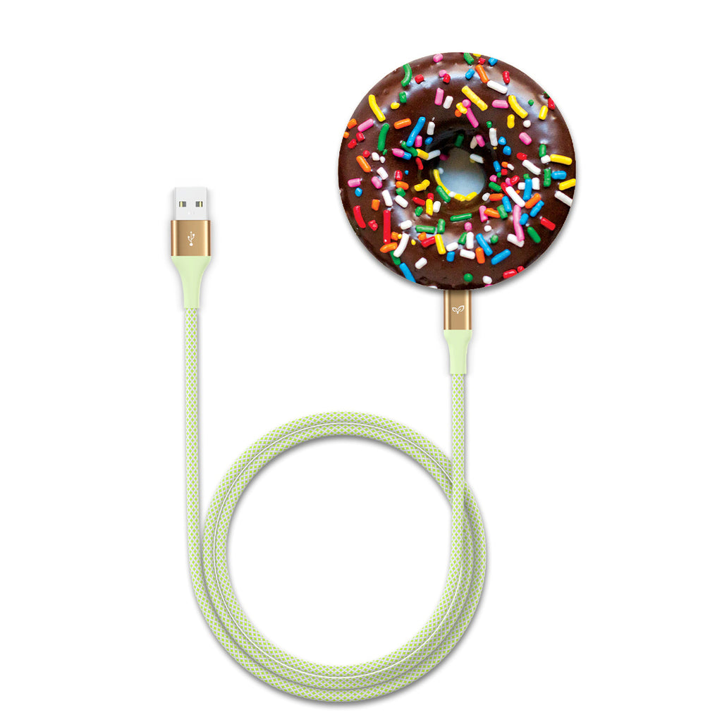 Sweet Spot - An Eco-Friendly Bamboo Wireless Charger With A Chocolate Donut Design & 40-inch USB-A To USB-C LifeVine Cable