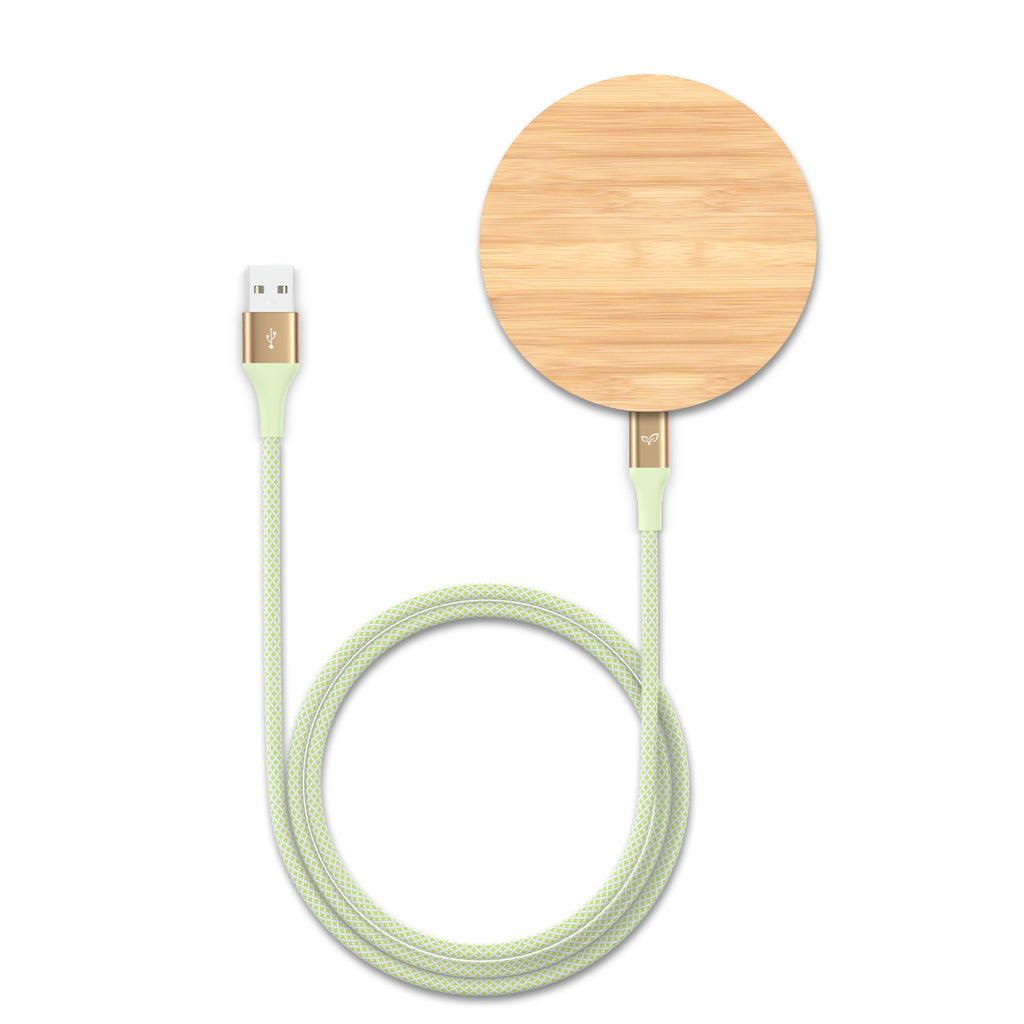 Eco-Friendly Bamboo Wireless Charger & Included 40-inch USB-A To USB-C LifeVine Power Cable
