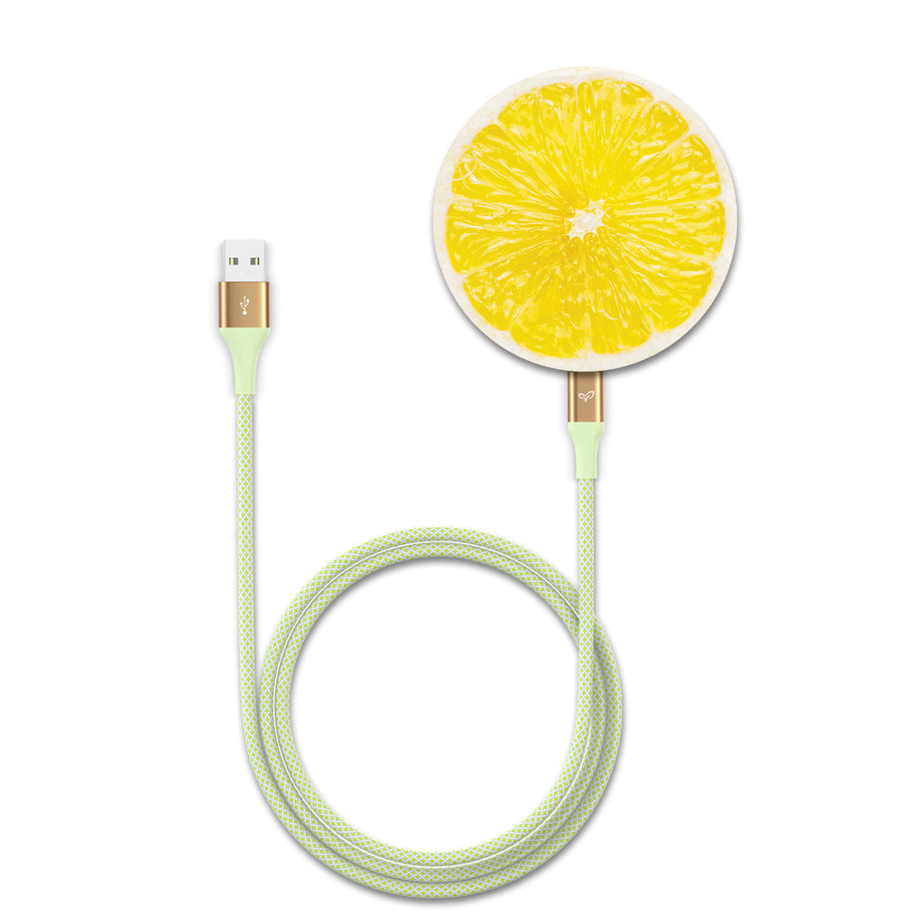 Fresh Squeeze - An Eco-Friendly Bamboo Wireless Charger With A Lemon Design & 40-inch USB-A To USB-C LifeVine Cable
