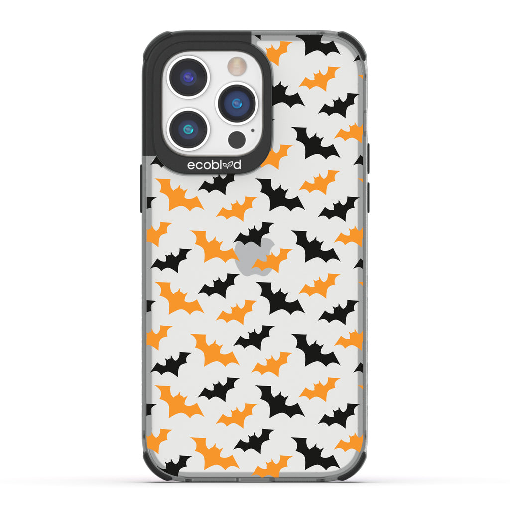 Halloween Collection - Black Eco-Friendly Laguna iPhone 14 Pro Case With Black & Orange Bats On A Clear Back