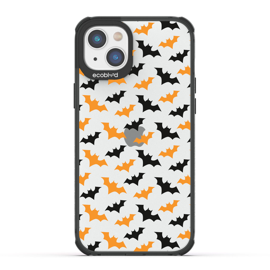 Halloween Collection - Black Eco-Friendly Laguna iPhone 14 Case With Black & Orange Bats On A Clear Back
