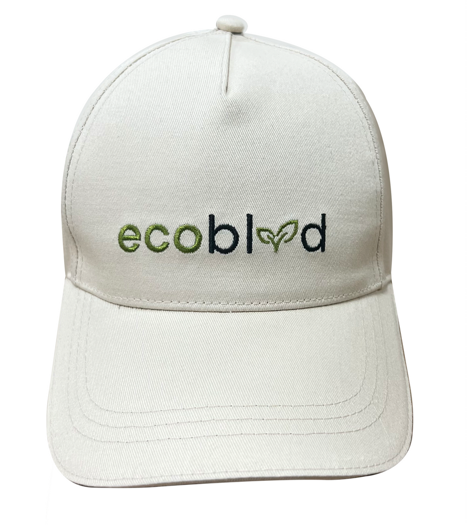 EcoBlvd Pastel White Five-Panel Baseball Hat With Stitched Green And Black Logo