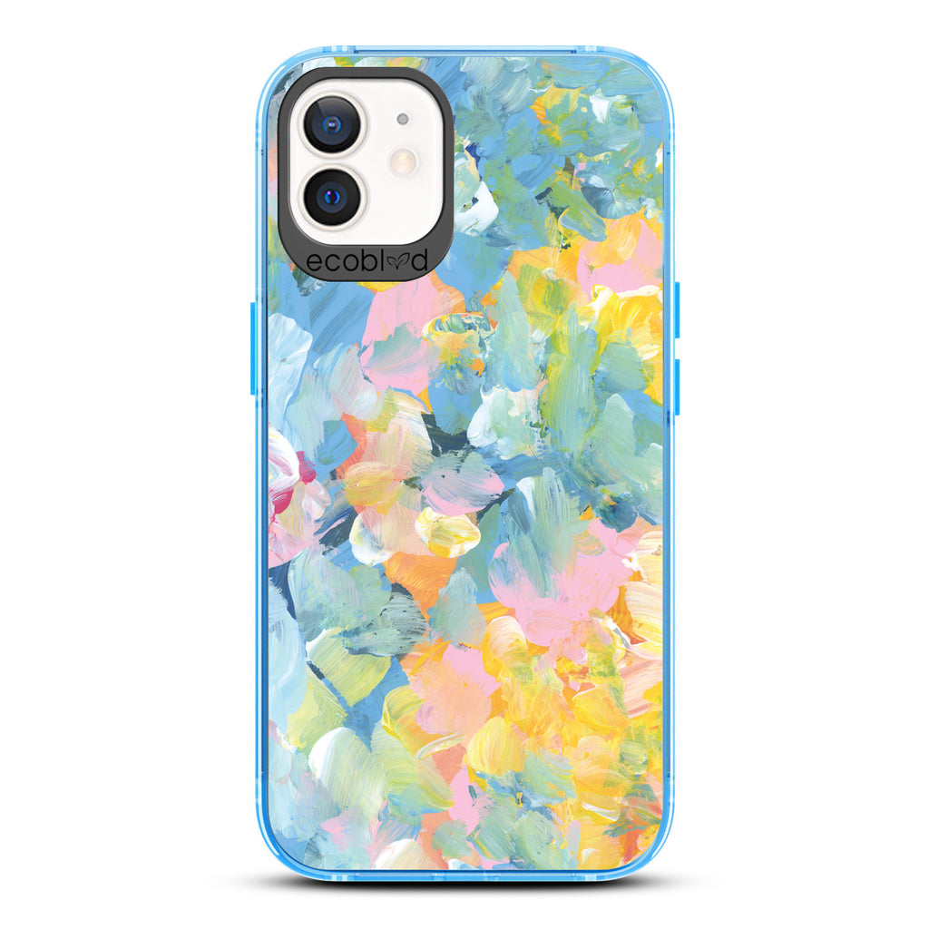 Spring Collection - Blue Compostable iPhone 12/12 Pro Case - Pastel Acrylic Abstract Paint Smears & Blots On A Clear Back