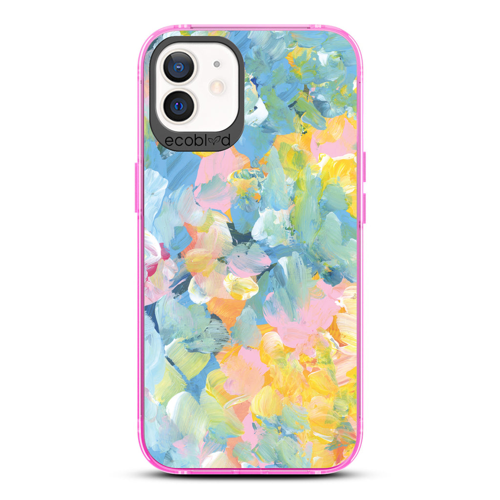 Spring Collection - Pink Compostable iPhone 12/12 Pro Case - Pastel Acrylic Abstract Paint Smears & Blots On A Clear Back