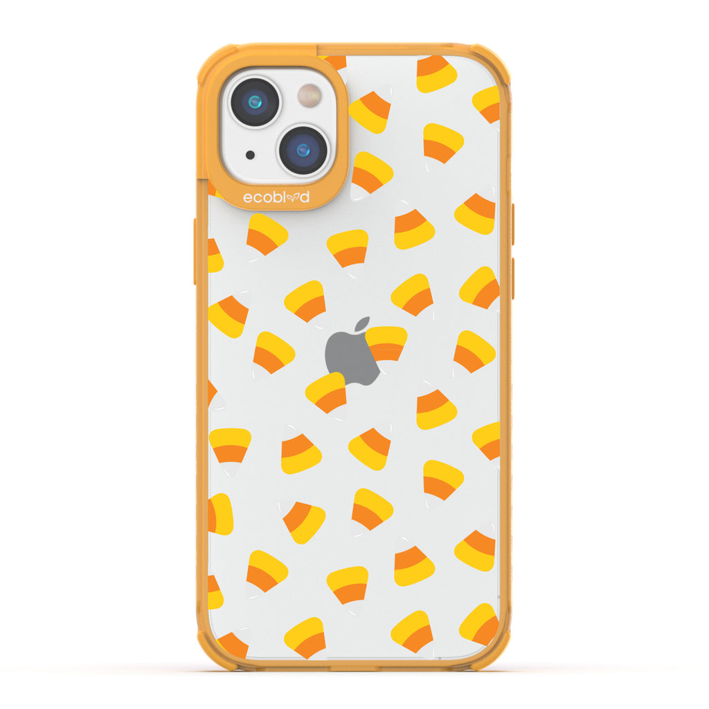Halloween Collection - Yellow Eco-Friendly Laguna iPhone 14 Plus Case With Candy Corn On A Clear Back - Compostable