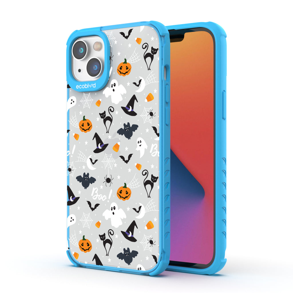 Back View Of Blue Laguna Halloween iPhone 14 Case With The Trick R' Treat Ya Self Design & Front View Of The Screen