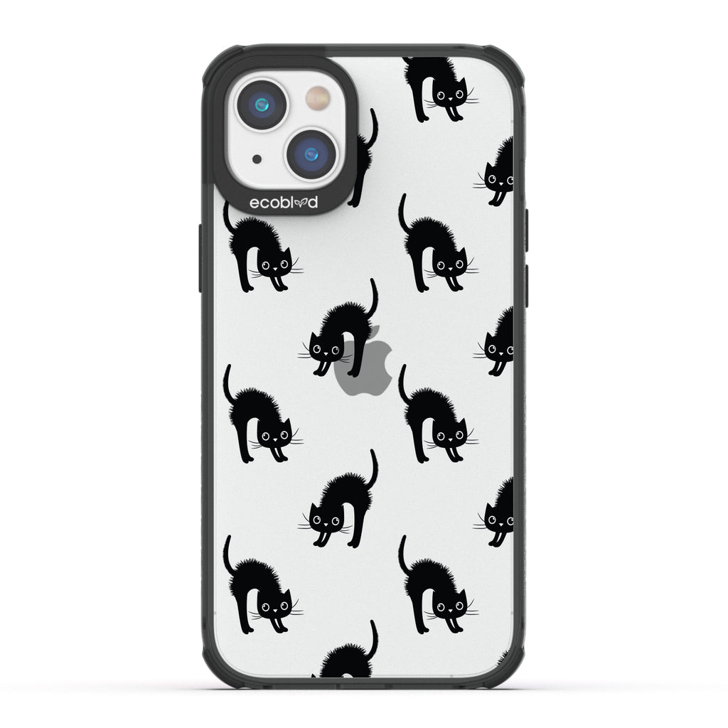 Halloween Collection - Black Laguna iPhone 14 Case With Frightened Black Cats On A Clear Back Back